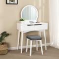 Round Mirror Makeup Dressing Table with Drawers