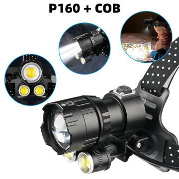 USB LED Headlight with Red Safety Warning Light - Amazon XHP160 Lamp Beads COB LED Camping Headlight
