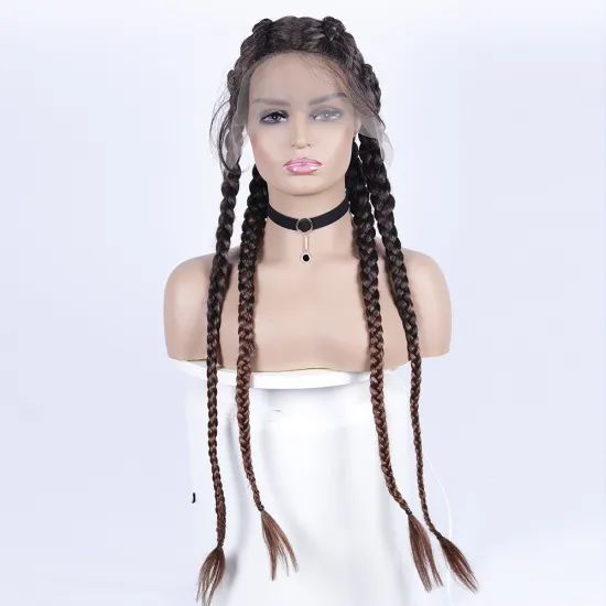 High Quality Braid Synthetic Wig Cornrows 4 Braids Hair ombre brown Braided  Lace Front Wigs with Baby Hair for Women