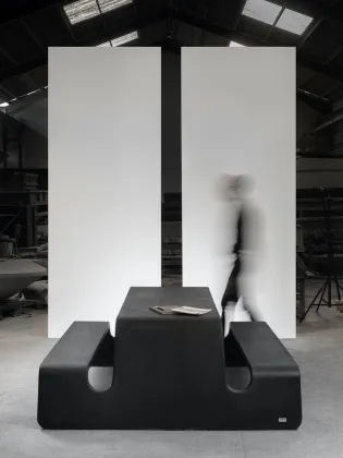 Table Chair Integrated Rectangular Concrete Outdoor Table