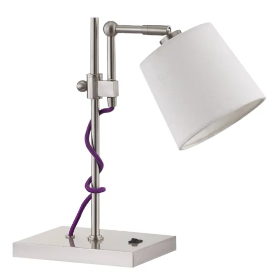 Modern Bedside Brushed Nickel Finish Table Lamp with Linen Shade - Home 2 Chelsea Hotel Desk Lamp