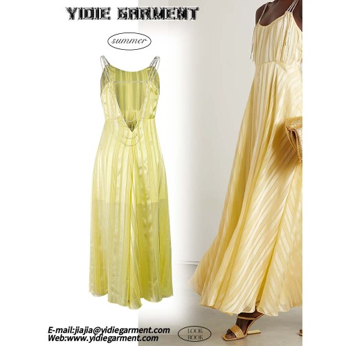 Crystal-embellished Striped Satin Women Maxi Dress