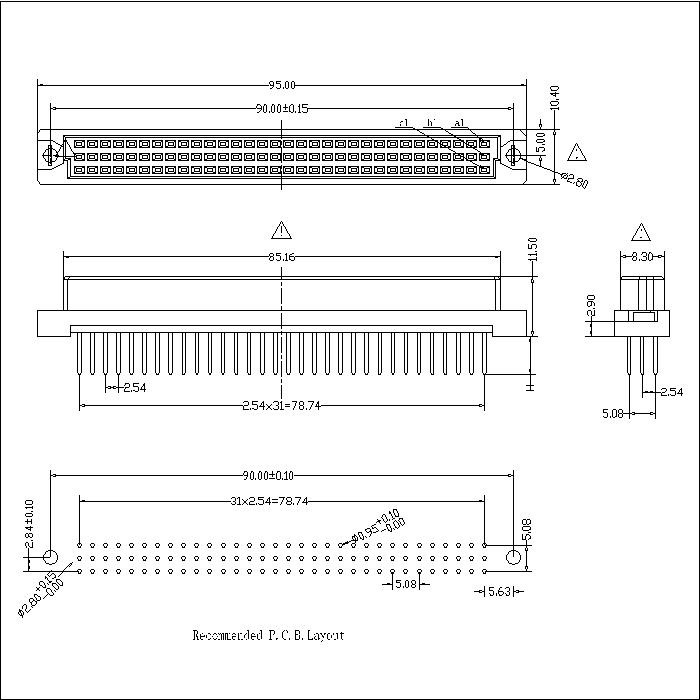 DFS-96-EFS0-302 DIN 41612 Vertical Female Type C Connectors 96 Positions