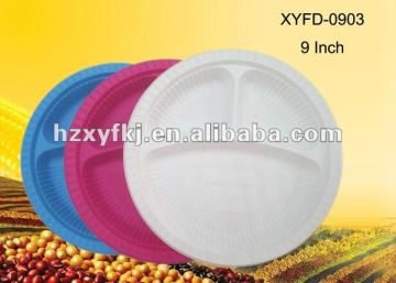 biodegradable disposable 9 inch colorful plates with three compartments