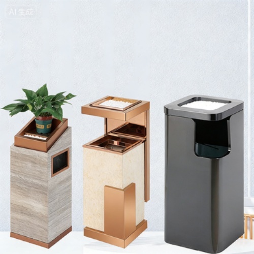 Customized Metal Trash Can with Marble and Ashtray Design