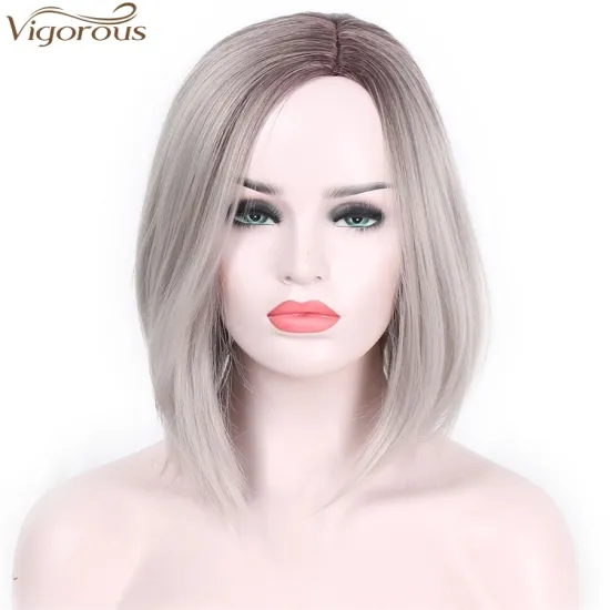 Vigorous High Quality Cosplay Synthetic Gray Wigs Short Straight Bob Wigs for Women Heat Resistant Fiber Fashion Styles