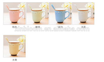 Zakka creative flora ceramic with bamboo lid and spoon