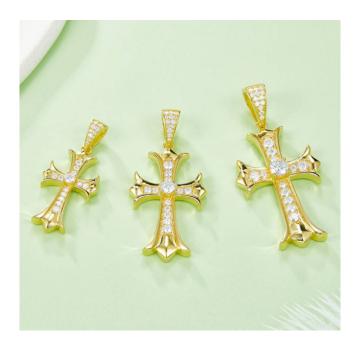 Trend Hiphop Diamond Cross Pendant Necklace in 925 Sterling Silver with Moissanite