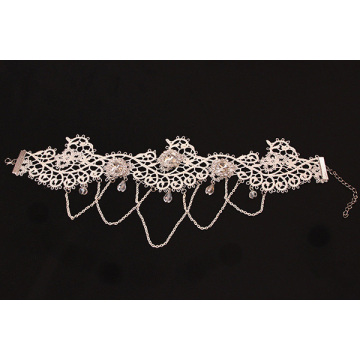 Collar de Novia de encaje blanco Necklet cristal borla