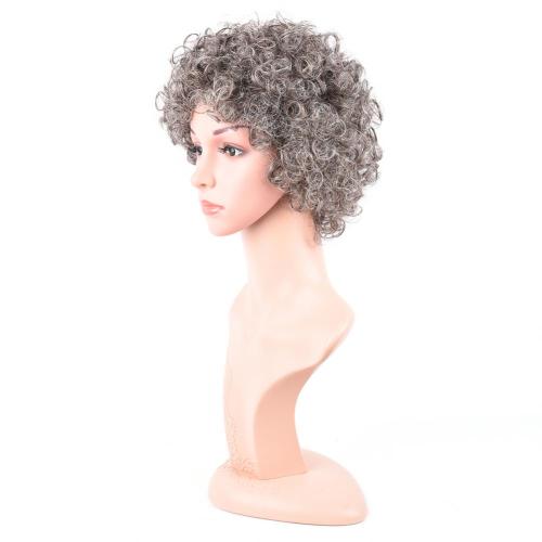 GREY COLOR CHEAP MACHINE MADE CURLY WIG