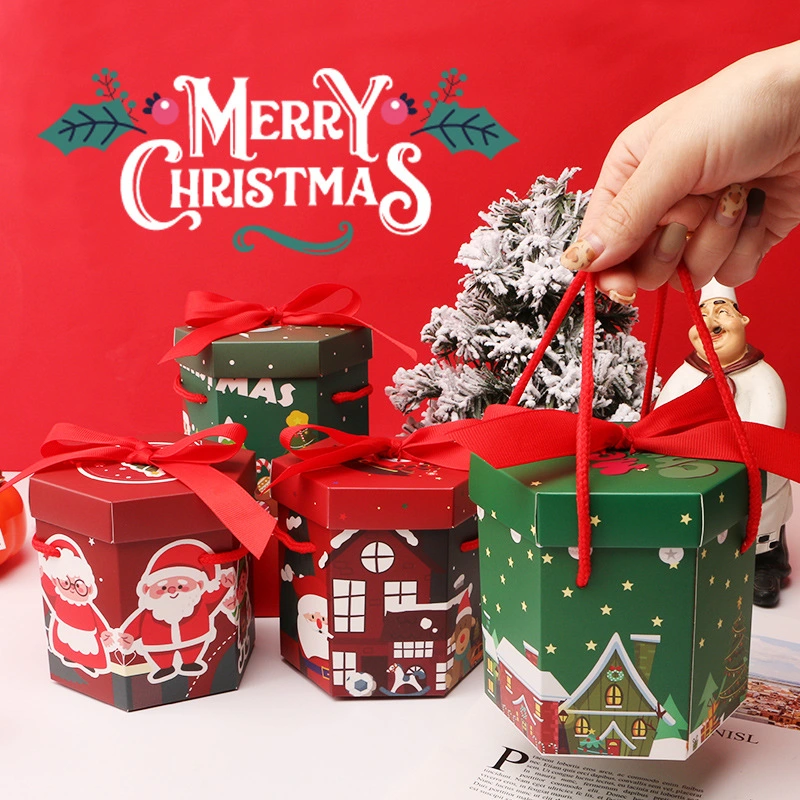 Partido personalizado de Santa Claus Regalo impreso Empacaje de Navidad Bolsa de papel Kraft con manijas