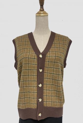 Mäns Pure Cashmere V-Neck Plaid Vest