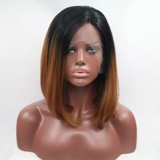 Vigorous ombre short bob blonde premium high quality straight wholesale black women synthetic hair wigs with lace f