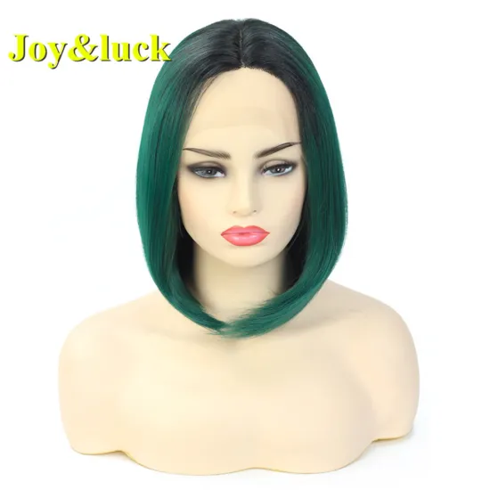 Wholesale Wigs for High Quality Women Natural Short Lacefront Bob Wig Black Ombre Green Lace Front Synthetic Straight Hair Wigs