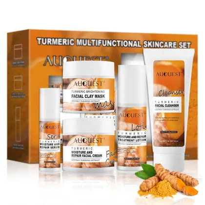 Organic Vegan Facial Care Set: Anti-Acne Serum, Skincare Cream, and Whitening Turmeric Skin Care