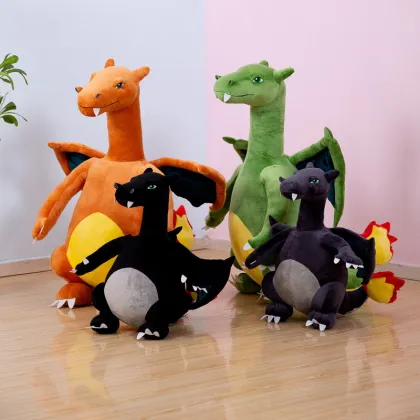 Creative Large Dinosaur Plush Toy: Charizard, the Fire Dragon & Small Flying Dragon - Perfect Children's Birthday Gift for Boys