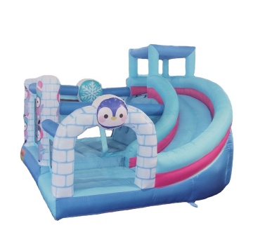 Outdoor Mini Bounce House with Long Slide and Penguin Inflatable Design for Kids