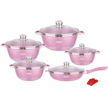 Dessini 12-Piece Die-Casting Cookware Set with Tempered Glass Lid