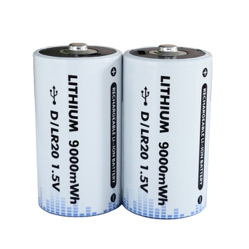 Fast Charging LR20 D Li-Ion Rechargeable Batteries with Type C USB for Flashlight (6000-9000 mWh)