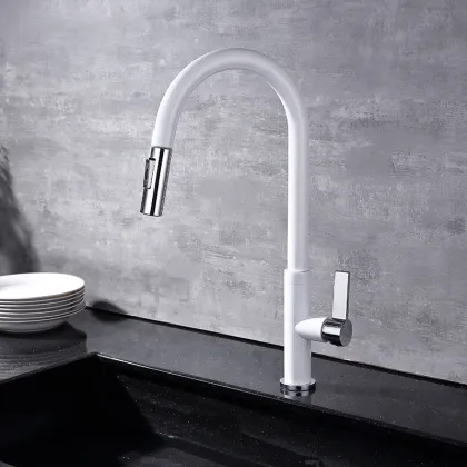 White Spray Head Kitchen Faucet
