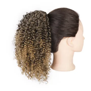 Vigorous Messy Hairpieces Afro Kinky Curly Hair Extension for Women Synthetic Short Drawstring Ponytail Hairpiece