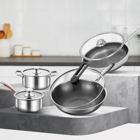Factory Direct Non-stick Wok Pan Set with Honeycomb Soup Pot and Lid