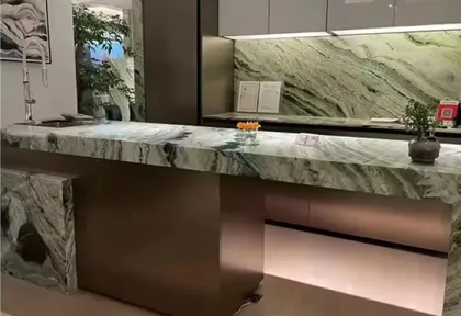 Marbled waterfall benchtops kitchen island bathroom cabinet