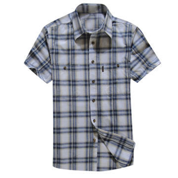 Men's short-sleeved casual shirts with pocket, 100% cotton, plaid design