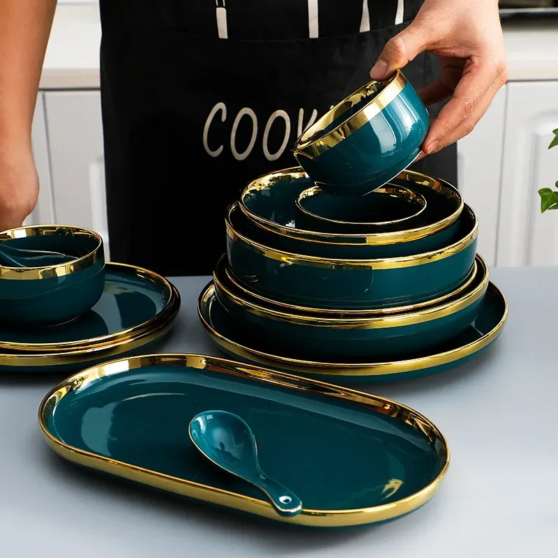 Dark Green Ceramic Dinner Set