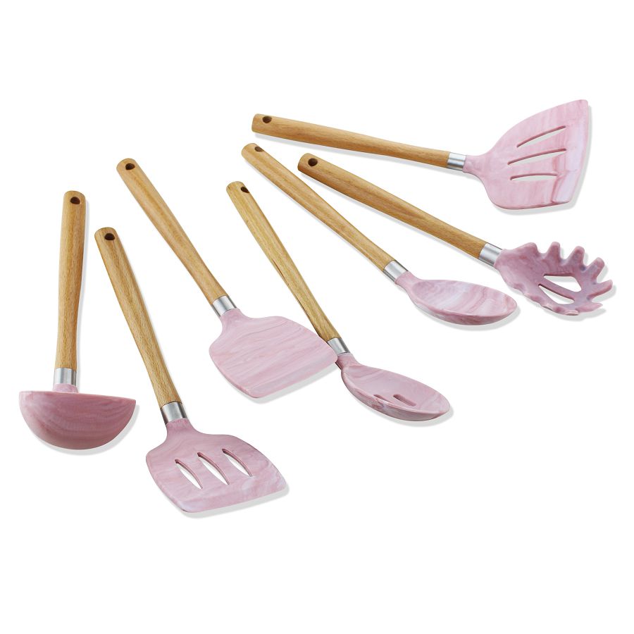 7PCS Silicone Utensil Set With Beech Wood Handle