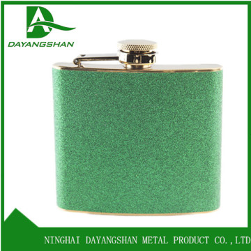 Mini Size Portable Drinkware For Whisky Leather Wrapped Beatiful Green Surface Glitter Flasks