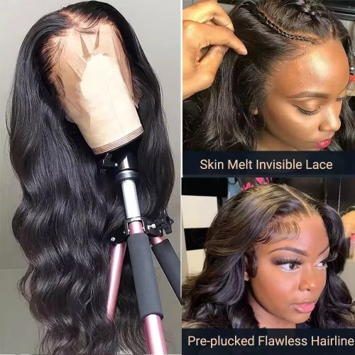 High Quality Long Body Wave Human Front Lace Black Women Curly Synthetic Hair Wig