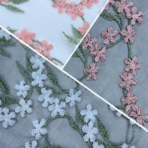 Brisk Flower Embroidery On Nylon Mesh Fabric