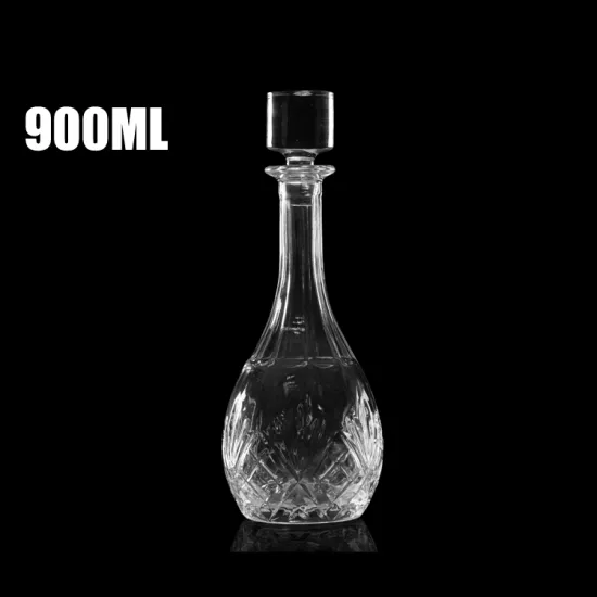 Elegant style cheap round 900ml whiskey glass decanter with lids