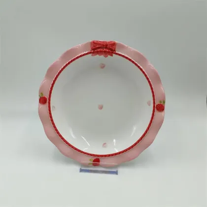 Pink Rim Red Dot Ceramic Plate