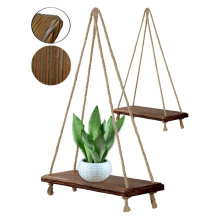 Set Of 2 Wood Wall Hanging Rope Shelves