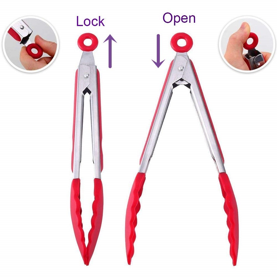 Kitchen Tongs - Stainless Steel Silicone Cooking Tongs