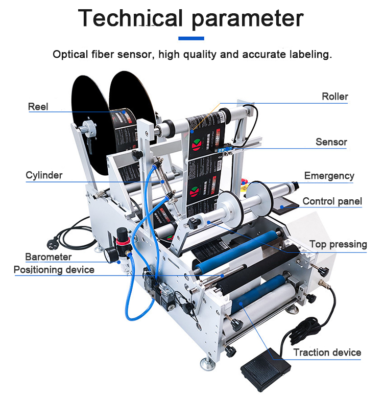 Etichettatura del bottiglia rotonda semi -automatica desktop per barattoli per lattine di carta per vino in vetro etichettatura adesiva per il prodotto.