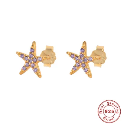 HYH S925 Sterling Silver Colorful Zircon Pentagram Stud Earrings