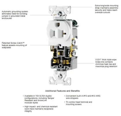 Leviton White Straight Blade US UL Duplex Receptacle Nema 6-20R