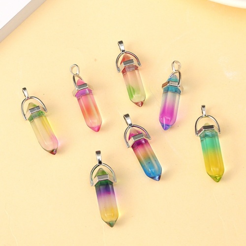 Rainbown Glass Crystal Bullet Meditation Healing Chakra Pointed Stone Pendants for Necklace Jewelry Making