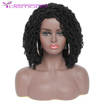 Wholesale Short Gypsy Curly Wigs Faux Locs Afro Wig Crochet Synthetic Hair Crochet Braids Hair wig Machine-made Y Demand