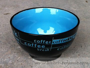 Antique Blue And Black Two Tone Color Logo Decal Artwork Hand Paint Decorative Ceramic Stoneware Bowls