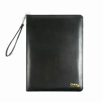 Leather Briefcase with Three Rings Metal Binder and Calculator