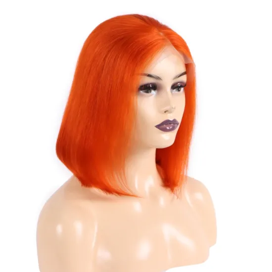 Wholesale Unprocessed Virgin Brazilian Human Hair Bob Wig Orange Color Straight 13*4 Lace Front Wig Short Bob Wigs Human Hair