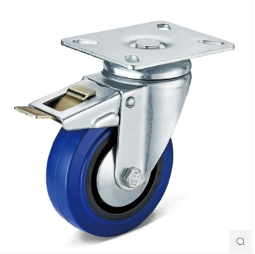Industrial 4/5/5Inch Elastic Rubber Caster Wheels With Roller Bearing Blue PP Core Casters Wheel