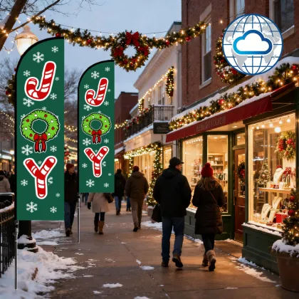 Festive Dark Green JOY Candy Cane Outdoor Flag