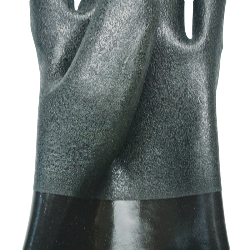 Black PVC Work Glove, 14" Gauntlet Length, Sandpaper Finish