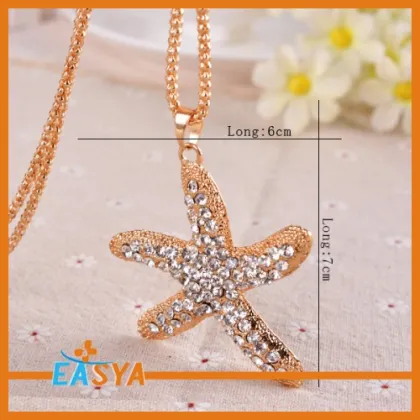 Lover Sea Star Shape With Rhinestone Pendant Necklaces