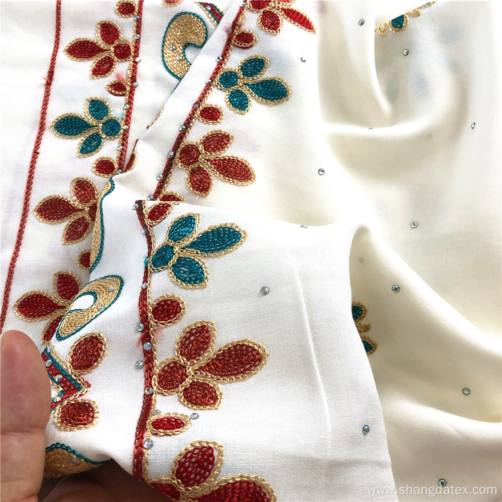 Golden Thread Chain Embroidery On Rayon Solid Fabric